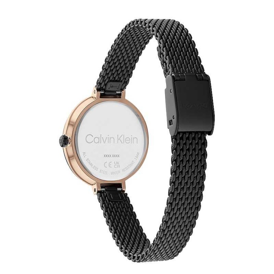 Calvin Klein Ladies' Calvin Klein Two-Tone Ip Mesh Watch With Black Dial (Model: 25200084) Watches