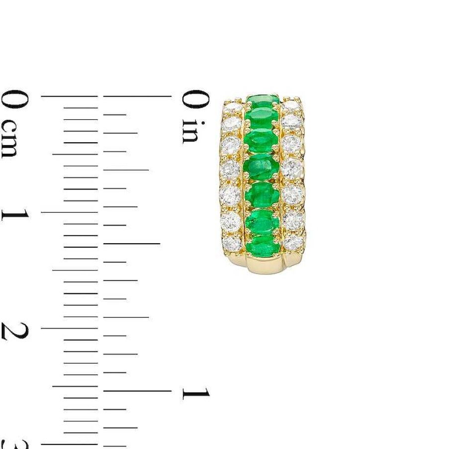 Zales Oval Emerald And 3/4 Ct. T.W. Diamond Triple Row Hoop Earrings In 10K Gold Earrings