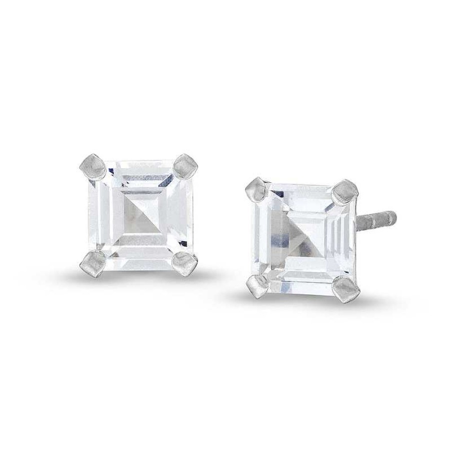 Zales 5.0Mm Princess-Cut White Lab-Created Sapphire Solitaire Stud Earrings In 14K White Gold Earrings