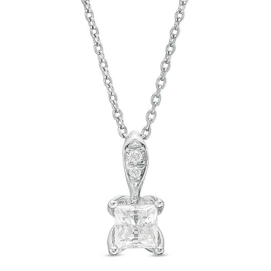 Zales 5/8 Ct. T.W. Certified Princess-Cut Diamond Pendant In 14K White Gold (I/I2) Necklaces