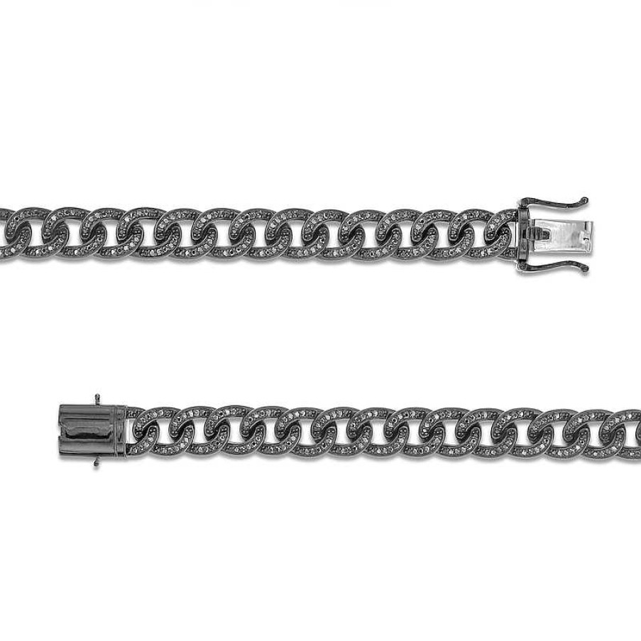 Zales Vera Wang Men 1-3/4 Ct. T.W. Black Diamond Curb Chain Bracelet In Sterling Silver With Black Ruthenium - 8.5" Bracelets