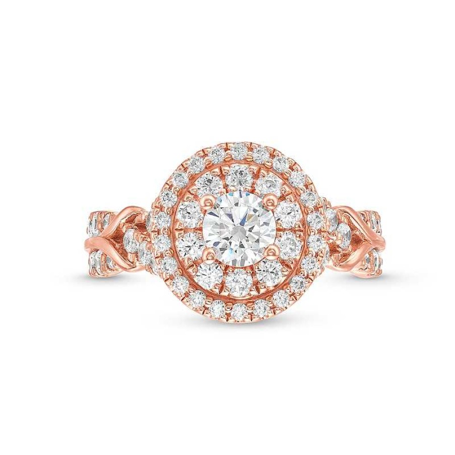 Zales 1-1/2 Ct. T.W. Diamond Oval Frame Double Row Engagement Ring In 14K Rose Gold (I/I2) Rings