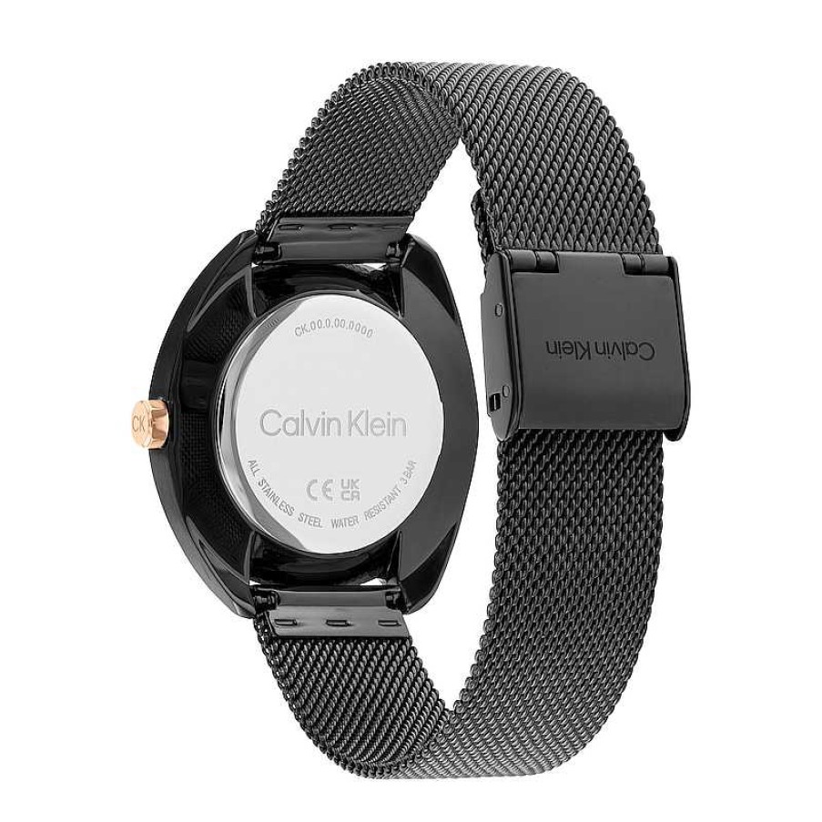 Calvin Klein Ladies' Calvin Klein Two-Tone Ip Mesh Watch With Black Dial (Model: 25200272) Watches