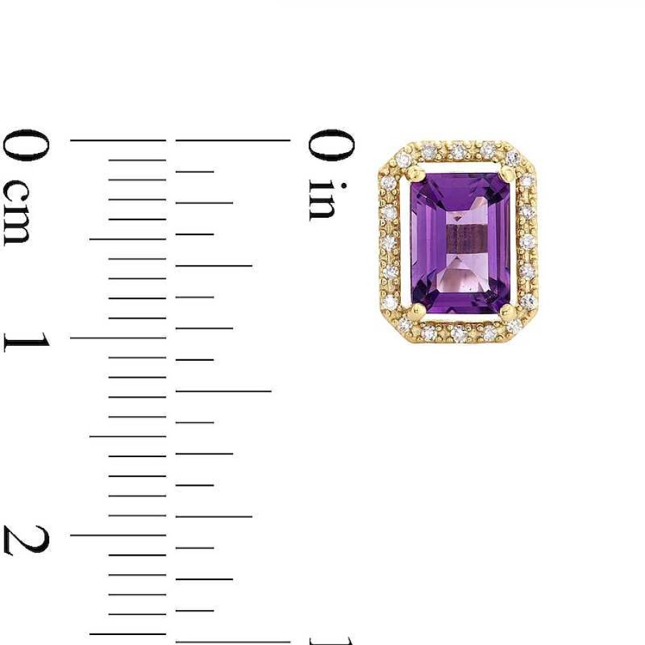 Zales Princess-Cut Amethyst And 1/10 Ct. T.W. Diamond Open Halo Stud Earrings In 10K Gold Earrings