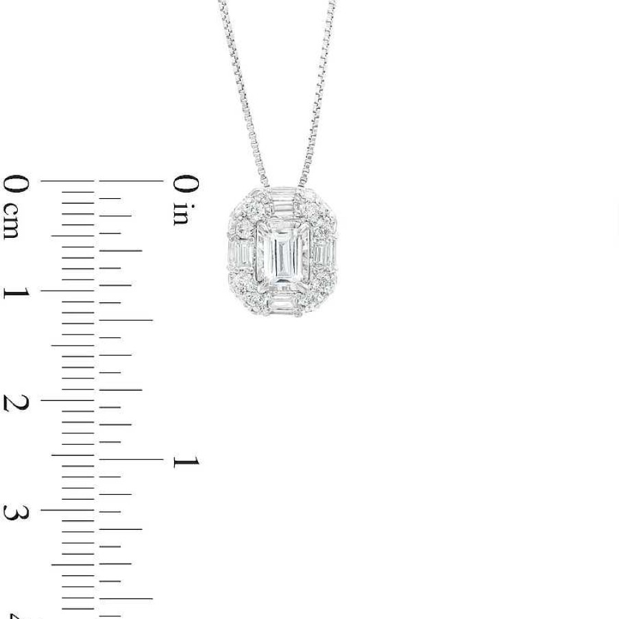 Zales 1 Ct. T.W. Certified Emerald-Cut Lab-Created Diamond Double Frame Pendant In 14K White Gold (F/Si2) Necklaces