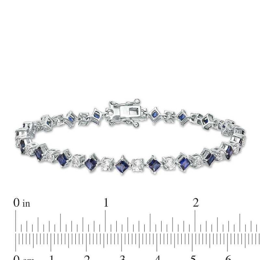 Zales Alternating Princess-Cut Lab-Created Blue And White Sapphire Line Bracelet In Sterling Silver - 7.25" Bracelets