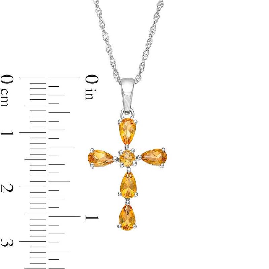 Zales Pear-Shaped And Round Citrine Cross Pendant In Sterling Silver Necklaces