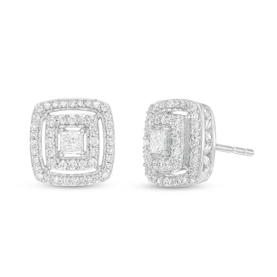 Zales 1/2 Ct. T.W. Princess-Cut Diamond Double Frame Stud Earrings In 10K White Gold Earrings