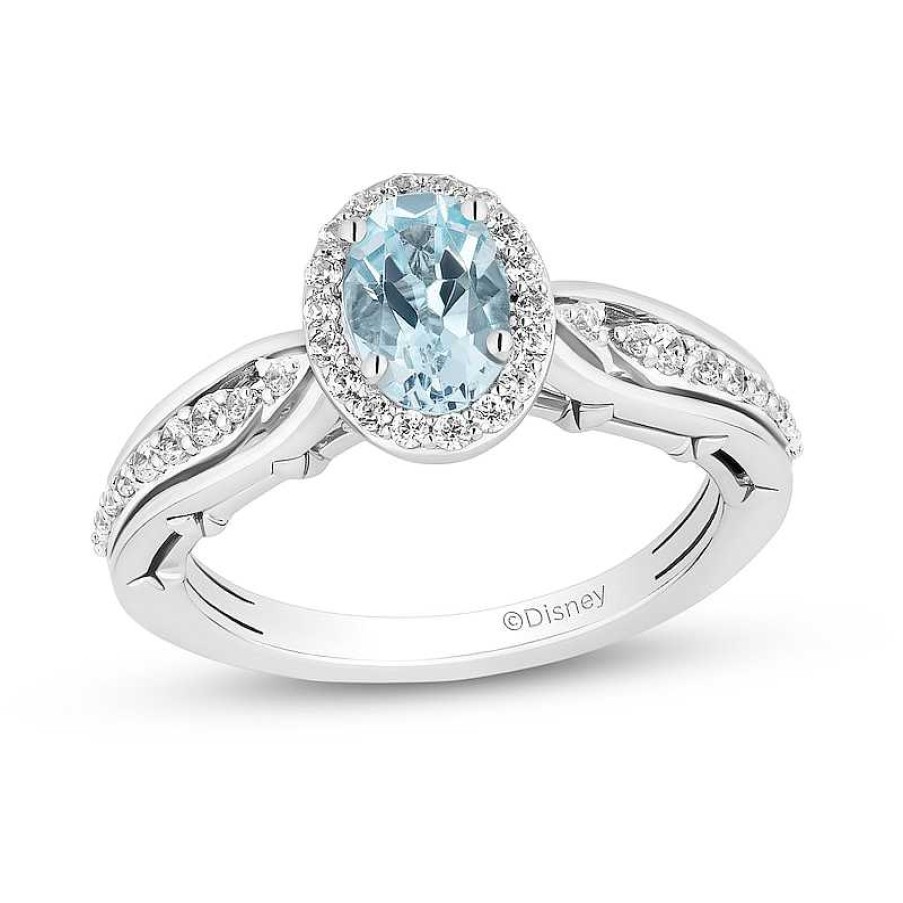 Zales Collector'S Edition Enchanted Disney Frozen 10Th Anniversary Blue Topaz And Diamond Engagement Ring In 14K White Gold Rings