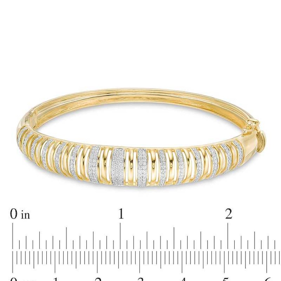 Zales 1/2 Ct. T.W. Diamond Striped Bangle In 10K Gold Bracelets