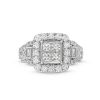 Zales 2 Ct. T.W. Quad Princess-Cut Diamond Cushion Frame Vintage-Style Three Stone Engagement Ring In 14K White Gold Rings