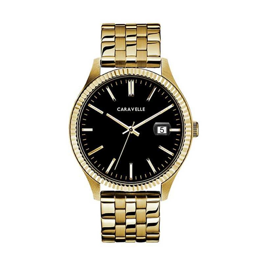 CARAVELLE Men'S Caravelle By Bulova Gold-Tone Watch With Black Dial (Model: 44B121) Watches