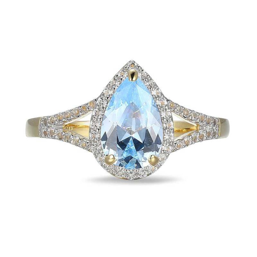 Zales Pear-Shaped Lab-Created Blue Spinel And White Sapphire Frame Ring In Sterling Silver With 18K Gold Plate Rings