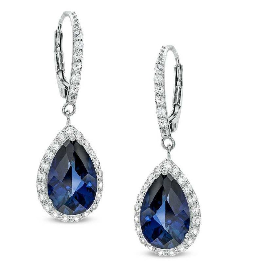 Zales Pear-Shaped Lab-Created Blue And White Sapphire Frame Drop Earrings In Sterling Silver Earrings