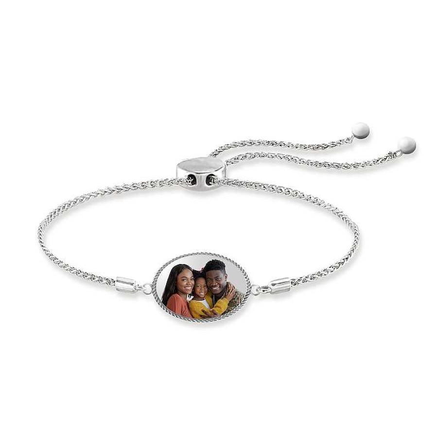 Zales Engravable Photo Oval Bolo Bracelet In Sterling Silver (1 Image And Line) Bracelets