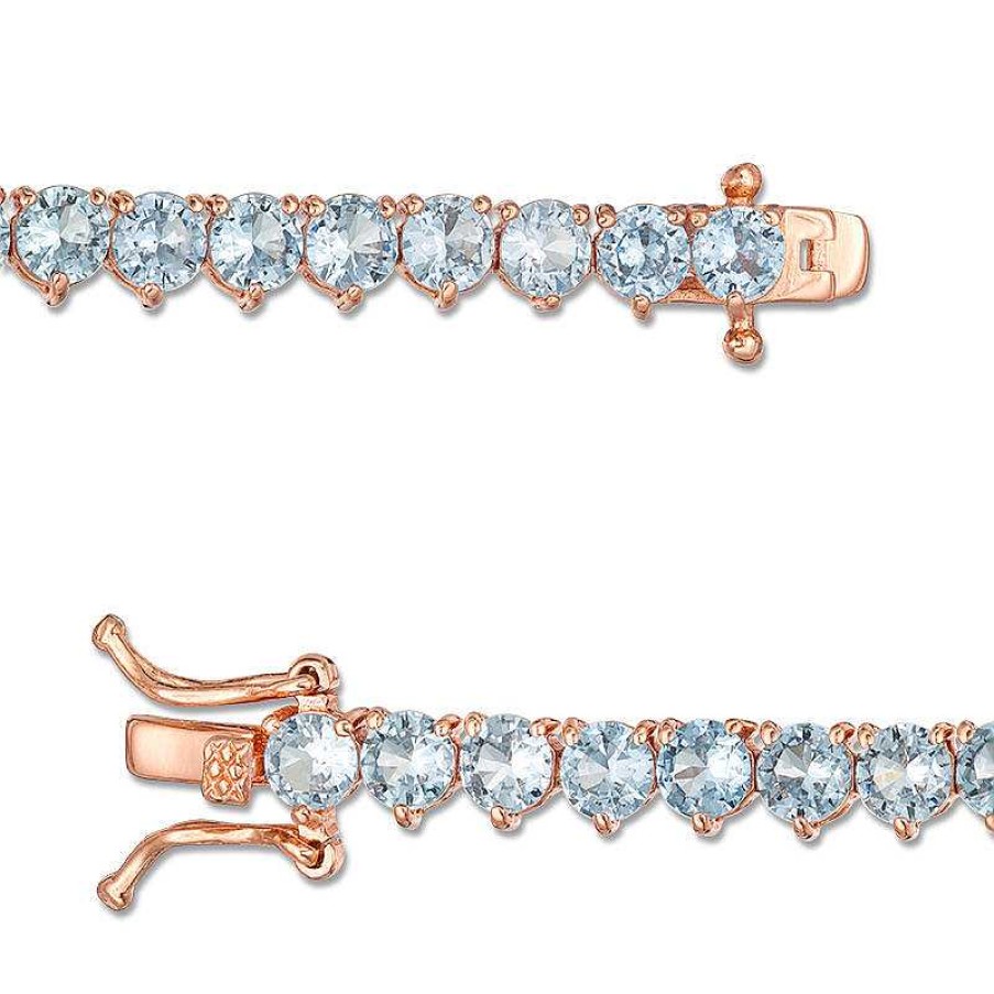 Zales Simulated Aquamarine Tennis Bracelet In Sterling Silver With 14K Rose Gold Plate - 7.25" Bracelets