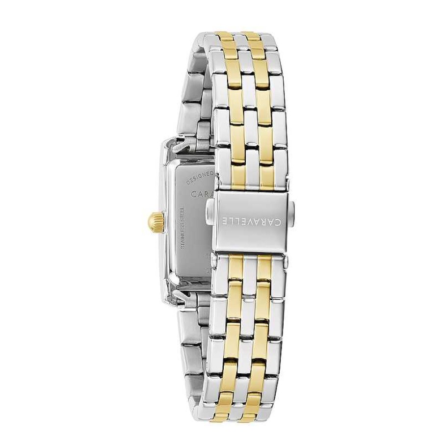 CARAVELLE Ladies' Caravelle By Bulova Crystal Accent Two-Tone Watch With Rectangular Dial (Model: 45L191) Watches