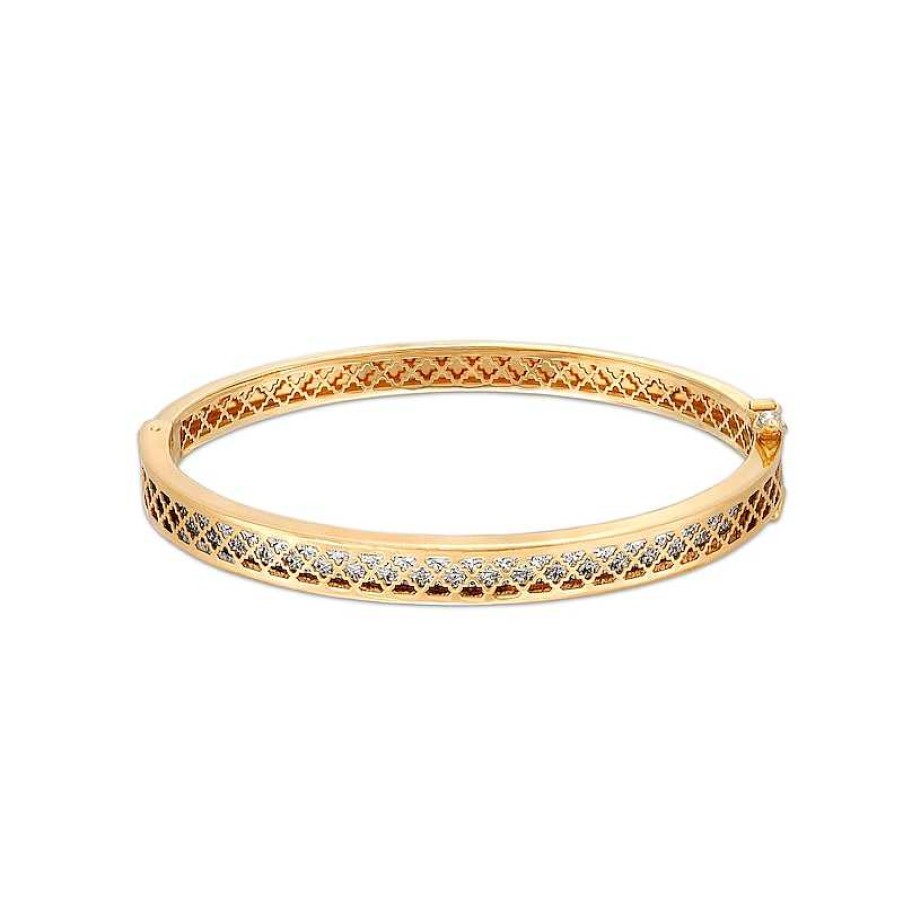 Zales Oro Diamante Diamond-Cut Lattice Bangle In 14K Two-Tone Gold Bracelets