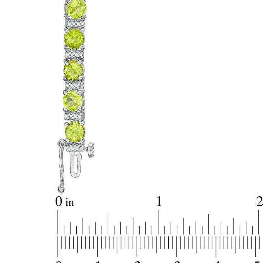 Zales Peridot And Diamond Accent Collar Tennis Bracelet In Sterling Silver - 7.25" Bracelets