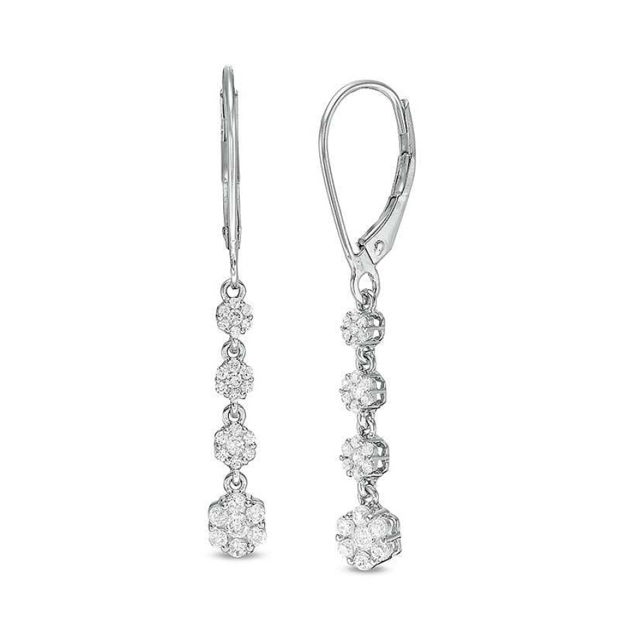 Zales 1/2 Ct. T.W. Multi-Diamond Graduated Flower Dangle Drop Earrings In 10K White Gold Earrings