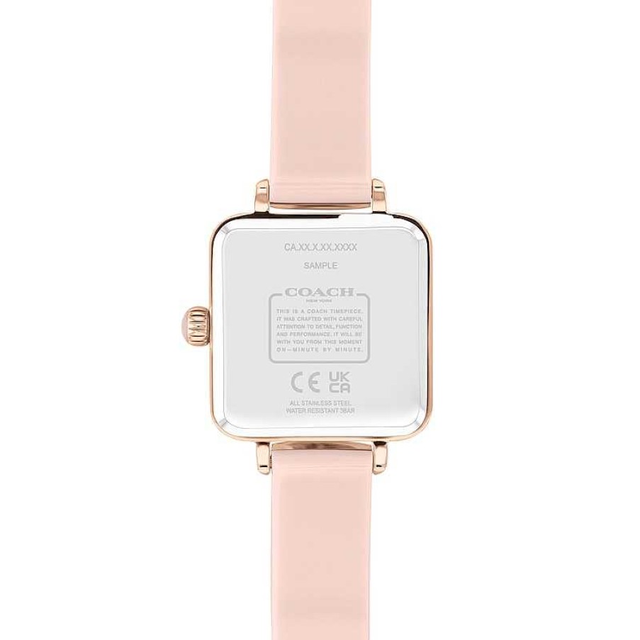 Coach Ladies' Coach Cass Crystal Accent Rose-Tone Ip Blush Resin Bangle Watch With Square Pink Dial (Model: 14504309) Watches