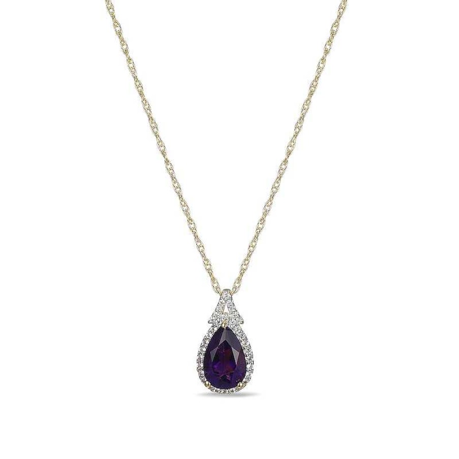 Zales Pear-Shaped Amethyst And White Lab-Created Sapphire Frame Pendant In Sterling Silver With 18K Gold Plate Necklaces