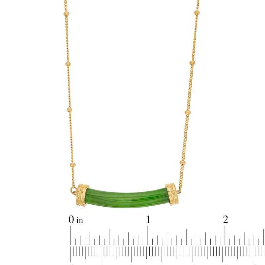 Zales Jade And 1/10 Ct. T.W. Diamond Cuff Bar Necklace In 10K Gold Necklaces