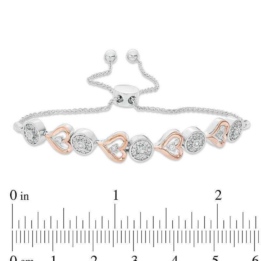 Zales 3/8 Ct. T.W. Diamond Alternating Circle And Sideways Heart Bolo Bracelet In Sterling Silver And 10K Rose Gold - 9.5" Bracelets