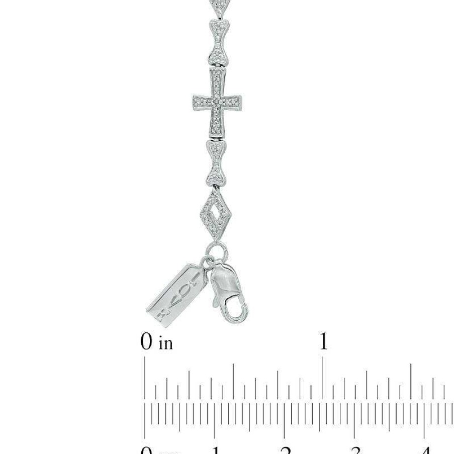 Zales Diamond Accent Cross Bracelet With Vertical "Mom" Charm In Sterling Silver - 7.25" Bracelets