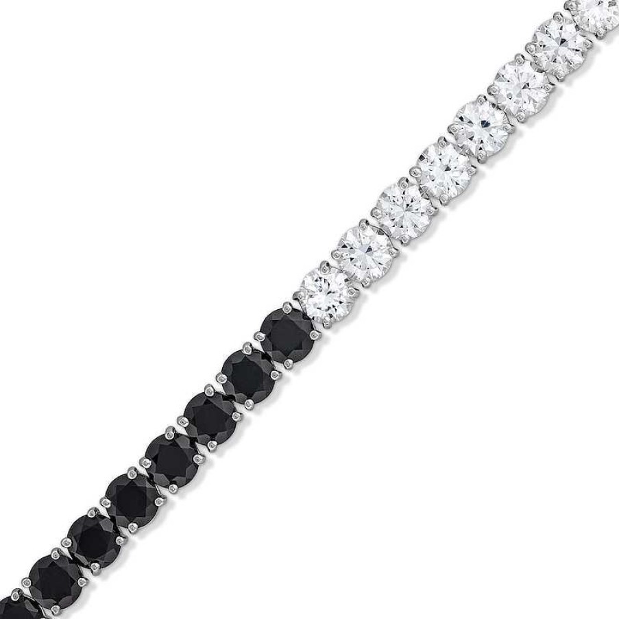 Zales 5.0Mm Black Onyx And White Lab-Created Sapphire Half-And-Half Tennis Bracelet In Sterling Silver - 7.5" Bracelets