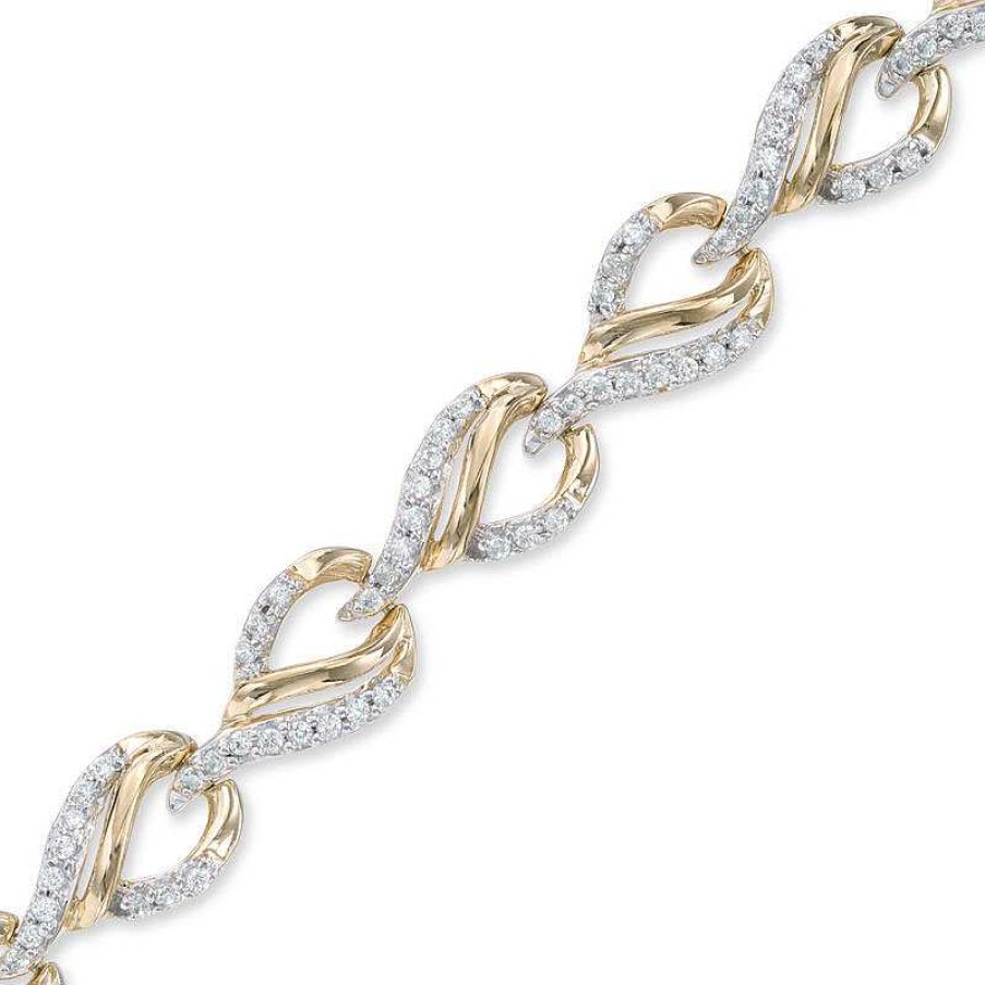 Zales 1 Ct. T.W. Diamond Open Flame Link Bracelet In 10K Gold - 7.25" Bracelets