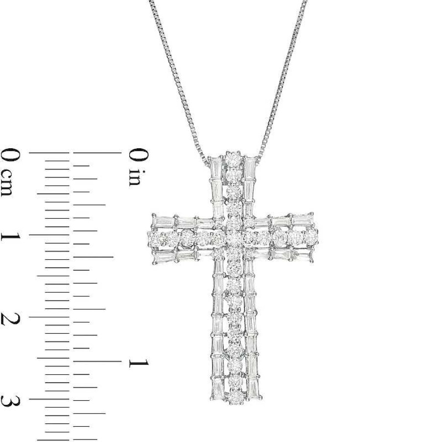 Zales 1-1/3 Ct. T.W. Baguette And Round Diamond Cross Pendant In 10K White Gold Necklaces