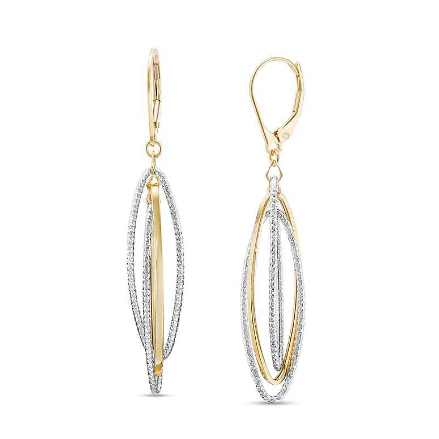 Zales Oro Diamante Diamond-Cut Layered Elongated Oval Drop Earrings In 14K Two-Tone Gold Earrings