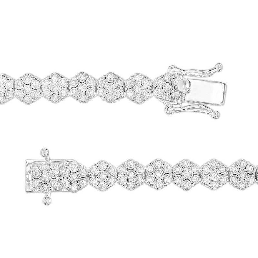 Zales 2 Ct. T.W. Multi-Diamond Floral Line Bracelet In 10K White Gold Bracelets