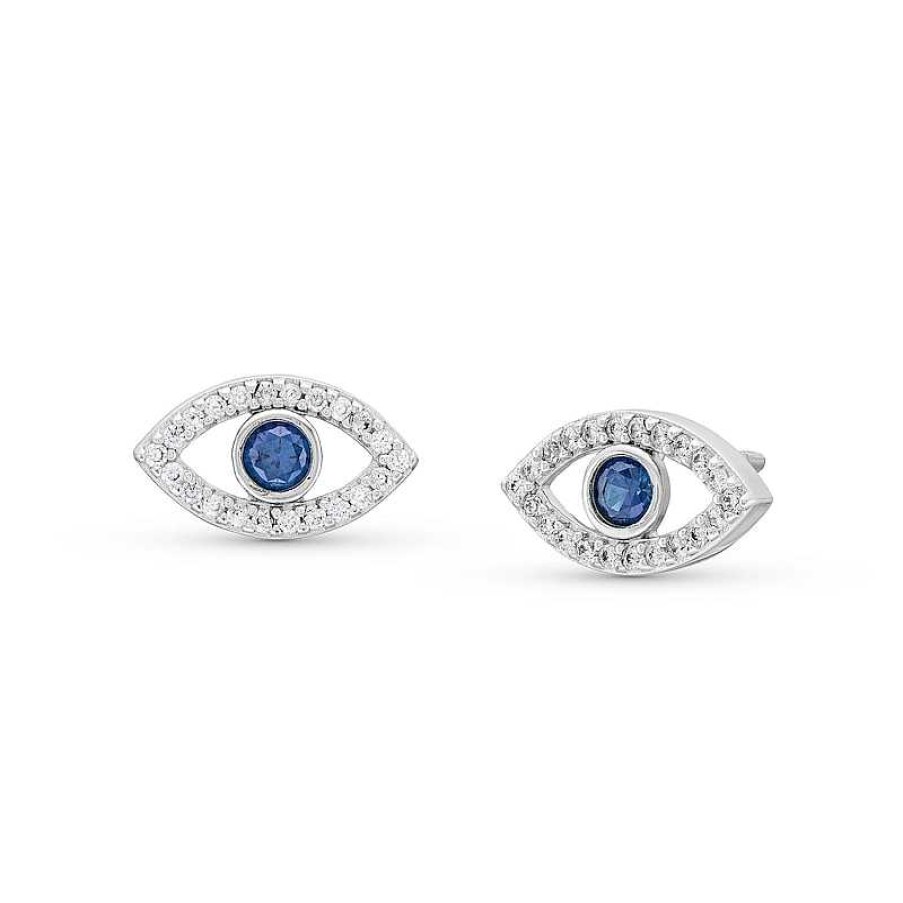 Zales Blue And White Lab-Created Sapphire Evil Eye Stud Earrings In Sterling Silver Earrings