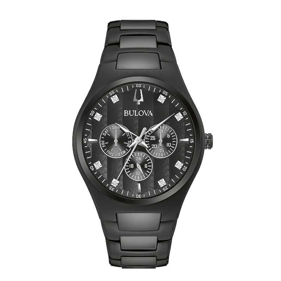 Bulova Men'S Exclusive Bulova Diamond Accent Black Ip Chronograph Watch With Black Dial (Model: 98D173) Watches