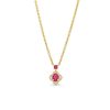 Zales Oval And Round Certified Ruby With 1/10 Ct. T.W. Diamond Flower Frame Drop Pendant In 10K Gold - 17" Necklaces