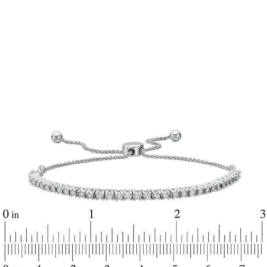 Zales 1/10 Ct. T.W. Diamond Lined Bolo Bracelet In Sterling Silver - 9.5" Bracelets