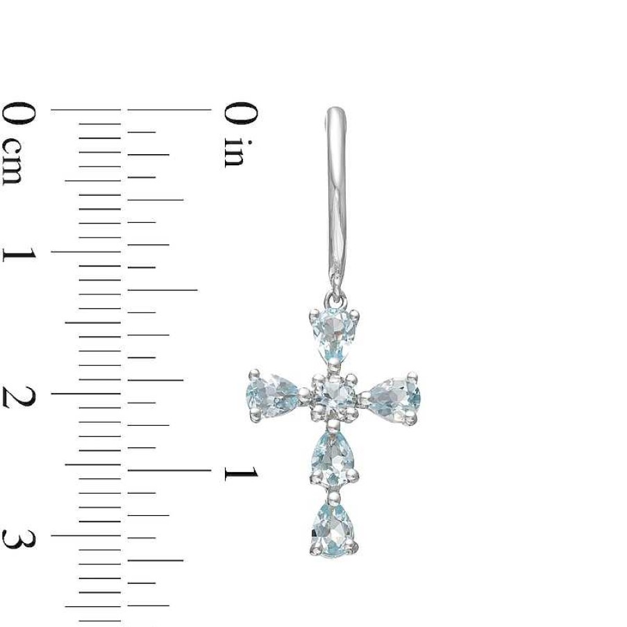 Zales Pear-Shaped And Round Aquamarine Cross Drop Earrings In Sterling Silver Earrings