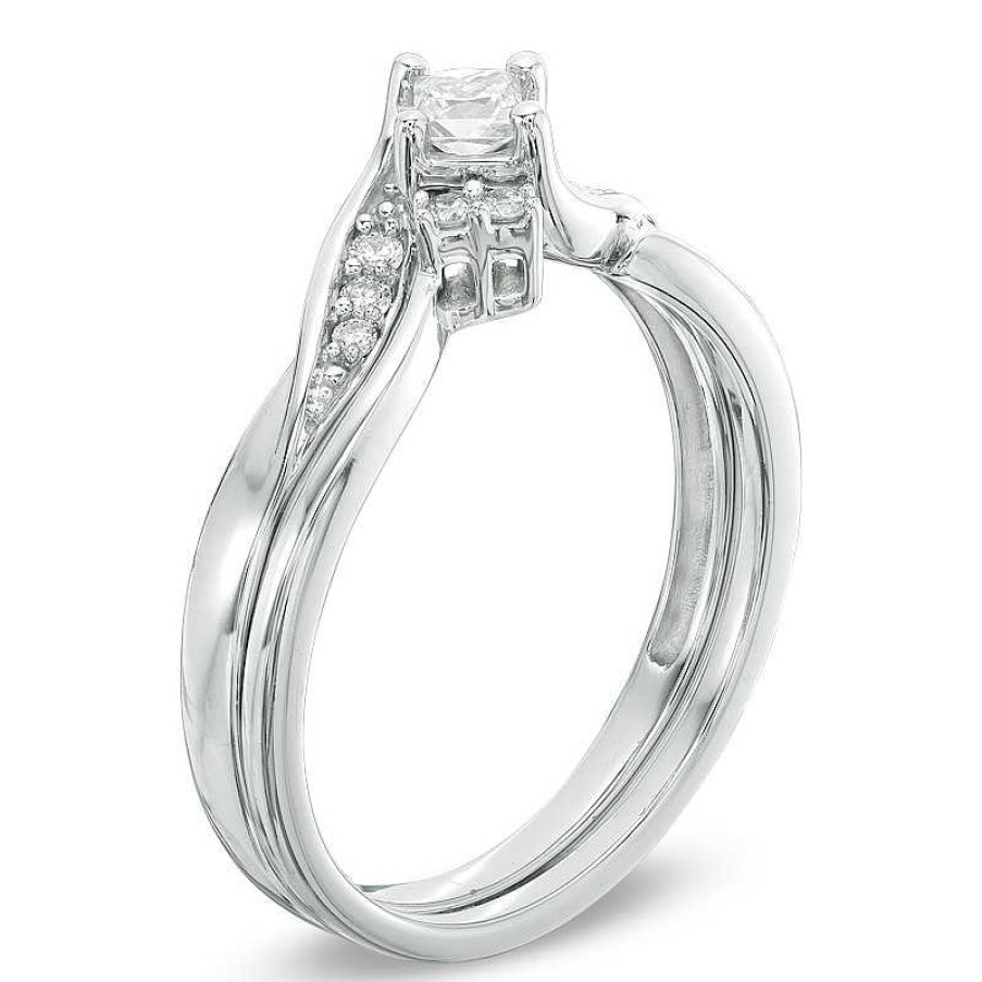 Zales 1/4 Ct. T.W. Princess-Cut Diamond Bridal Set In 10K White Gold Rings