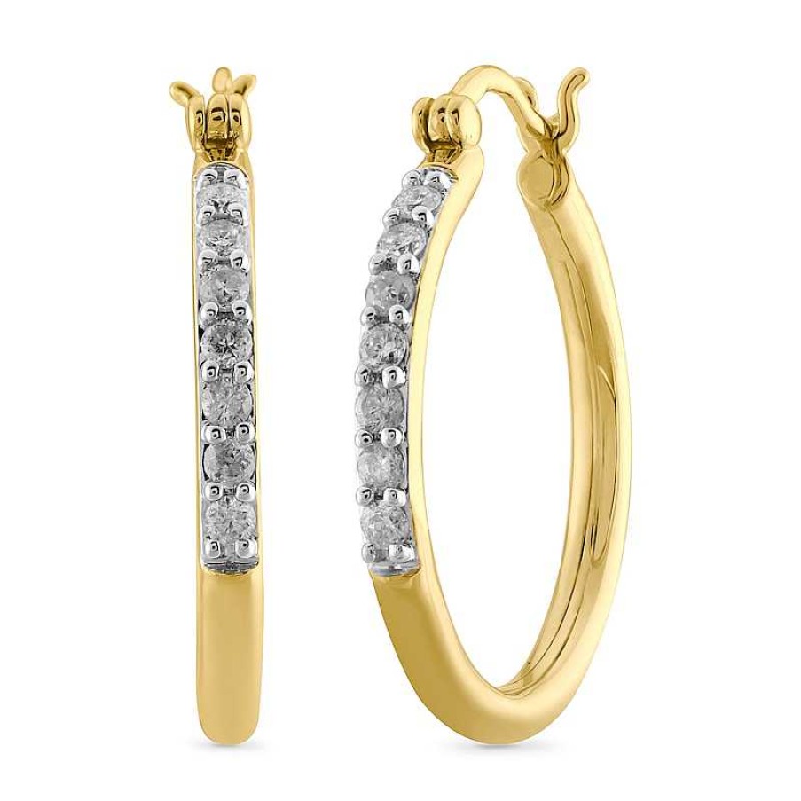 Zales 1/4 Ct. T.W. Diamond 22.08 X 2.0Mm Hoop Earrings In 10K Gold Earrings