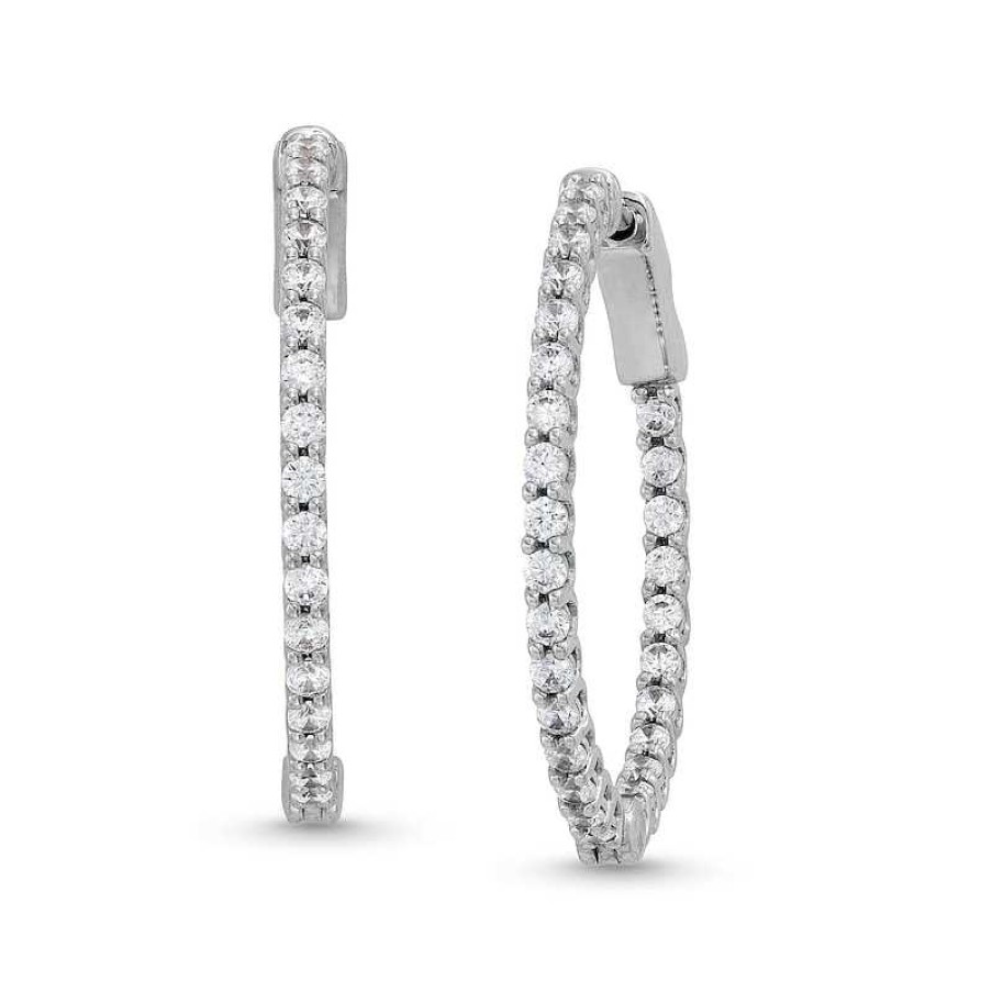 Zales 1 Ct. T.W. Diamond Inside-Out Hoop Earrings In 10K White Gold Earrings