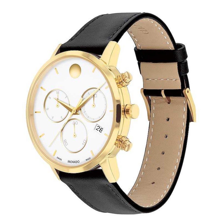 Movado Men'S Movado Museum® Classic Gold-Tone Pvd Chronograph Strap Watch With White Dial (Model: 0607888) Watches