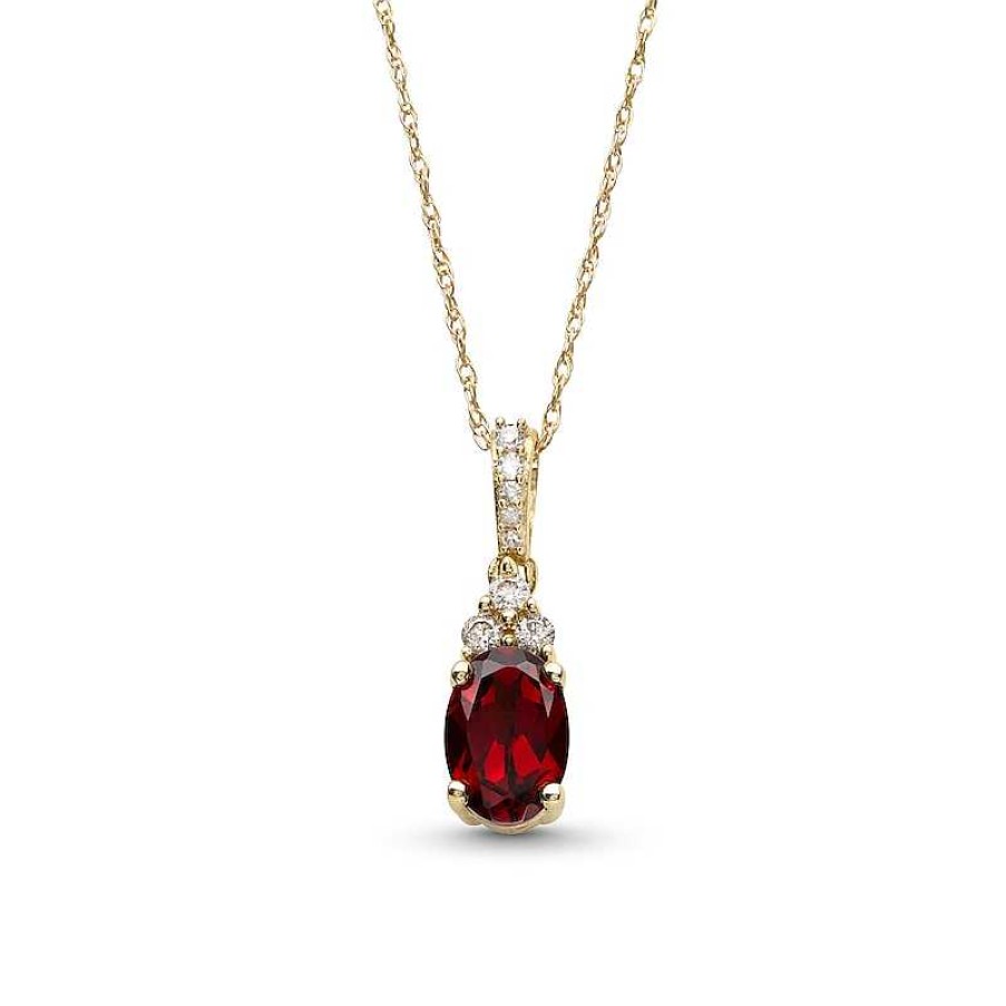 Zales Oval Garnet And 1/15 Ct. T.W. Diamond Pendant In 10K Gold Necklaces