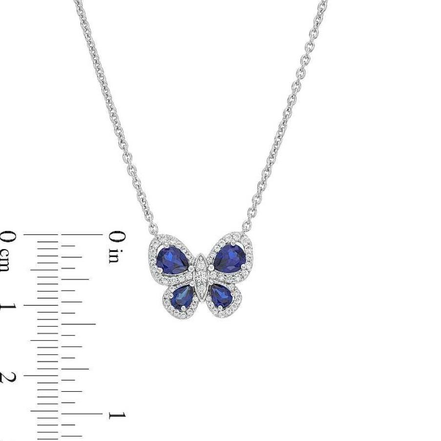 Zales Pear-Shaped Blue Lab-Created Sapphire And 1/4 Ct. T.W. Diamond Butterfly Necklace In Sterling Silver - 17" Necklaces