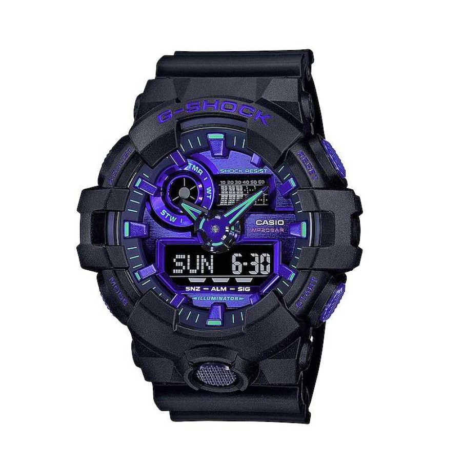 Casio G-Shock Men'S Casio G-Shock Classic Virtual Blue Series Black Resin Strap Watch With Blue-Violet Dial (Model: Ga700Vb-1A) Watches