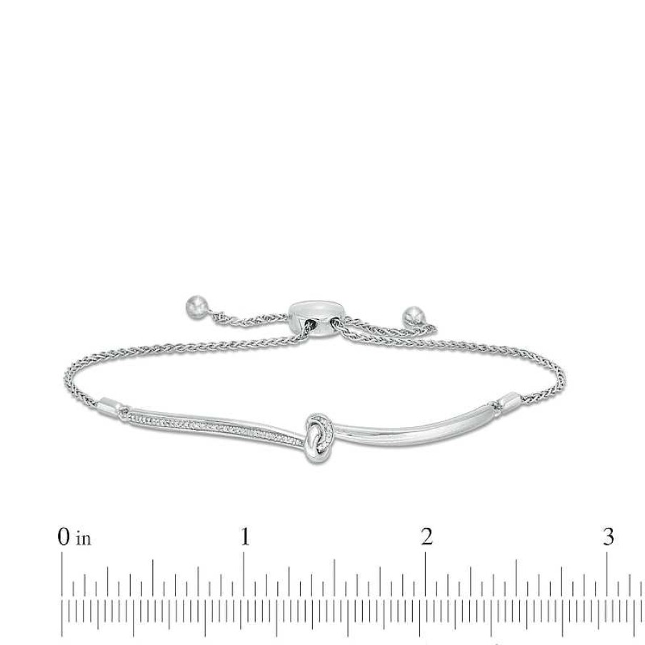 Zales 1/15 Ct. T.W. Diamond Knot Bolo Bracelet In Sterling Silver - 9.5" Bracelets