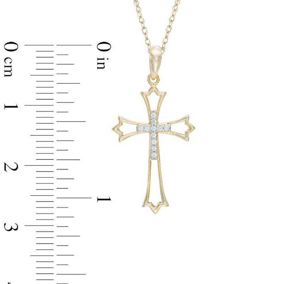 Zales 1/20 Ct. T.W. Diamond Double Cross Cutout Pendant In 10K Gold Necklaces