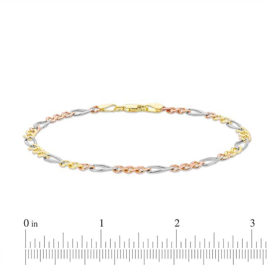 Zales Men'S 4.6Mm Diamond-Cut Figaro Chain Bracelet In Solid 14K Tri-Tone Gold - 8.5" Bracelets