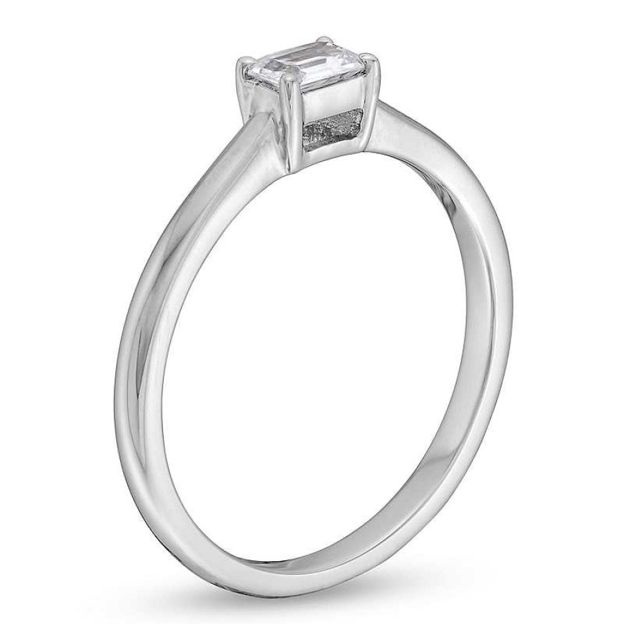 Zales 1/3 Ct. Emerald-Cut Diamond Sideways Solitaire Engagement Ring In 14K White Gold (I/I1) Rings